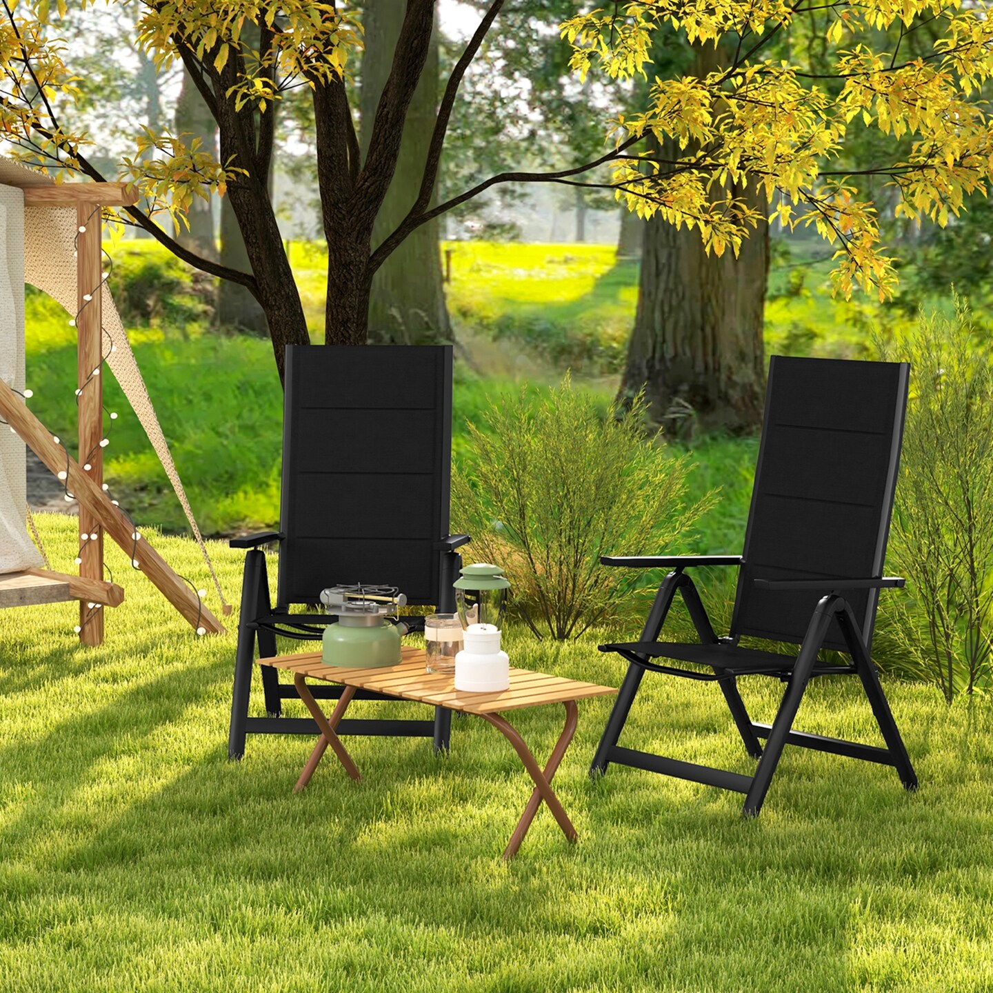 Costway 1/2/4 PCS Patio Folding Chair Outdoor Chairs with Padded Seat, Adjustable Backrest Black