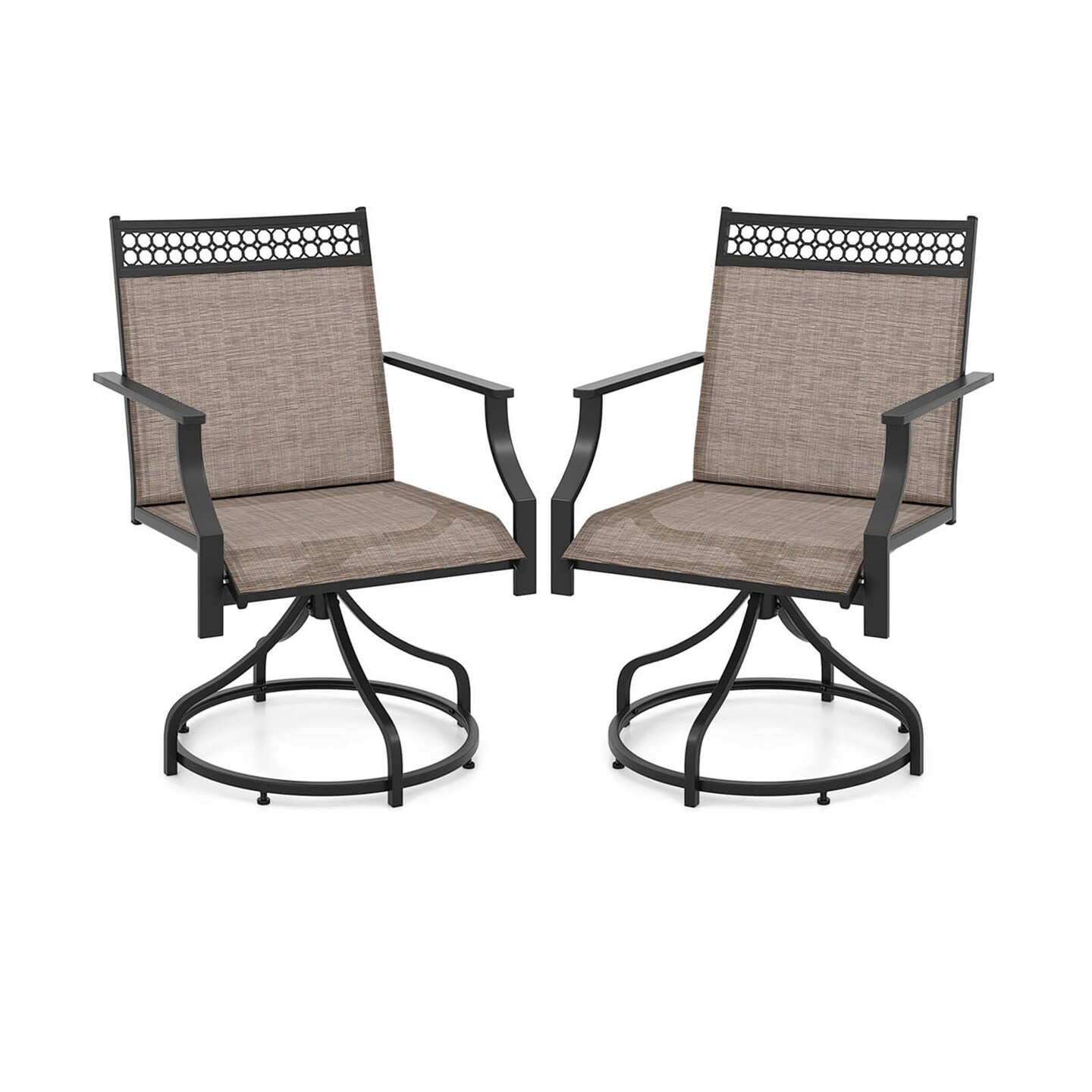 Costway Patio Swivel Dining Chairs Set of 2 with Quick-Drying Fabric and Metal Frame Brown/Gray