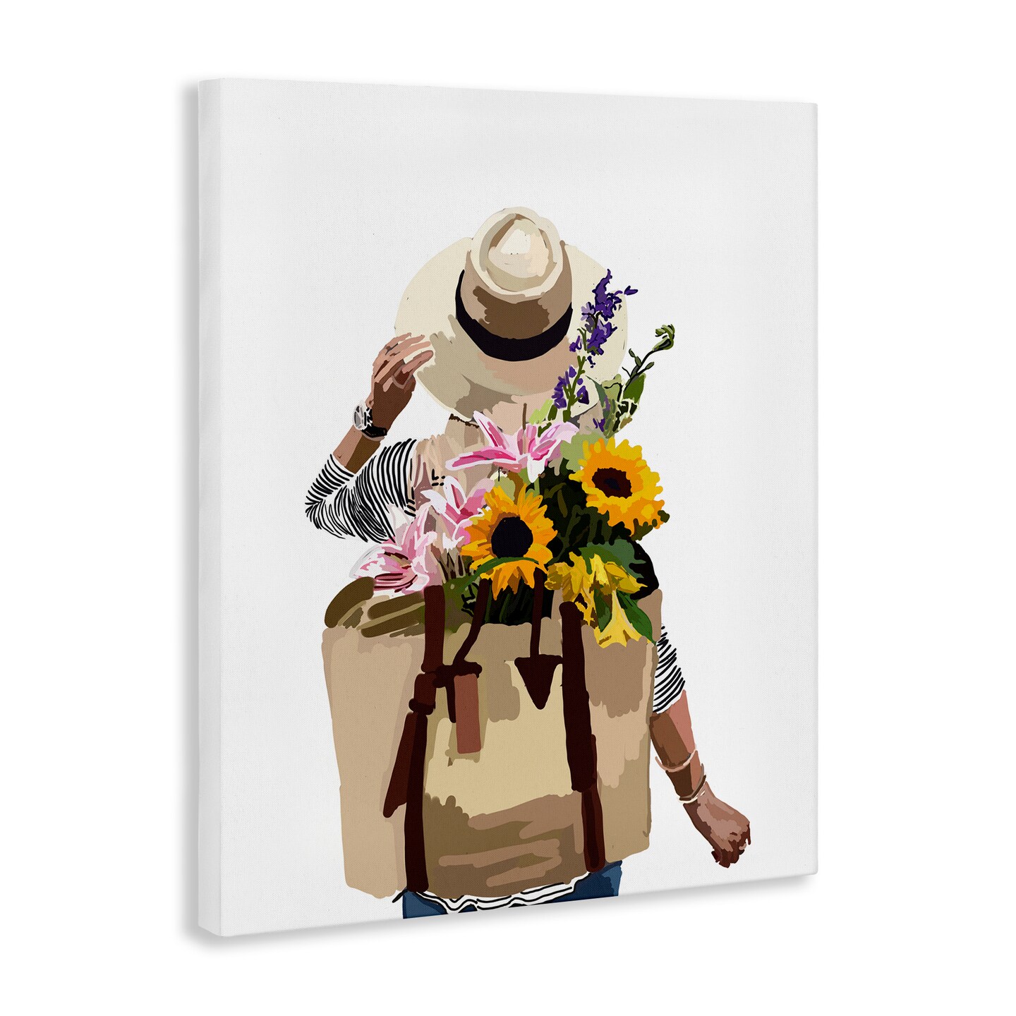 Stupell Industries Woman Carrying Floral Backpack Canvas Wall Art