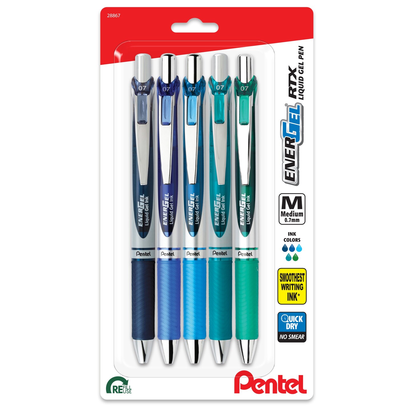Pentel EnerGel RTX Retractable Liquid Gel Pens 0.7mm 5/Pkg