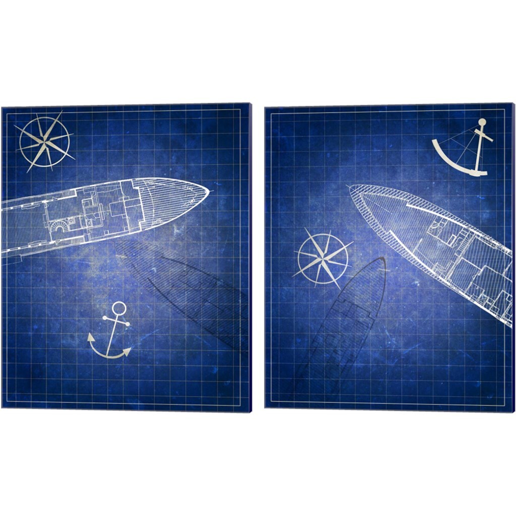 Blue Prints by Addie Marie 12&#x22; x 15&#x22; Canvas Wall Art (Set of 2)
