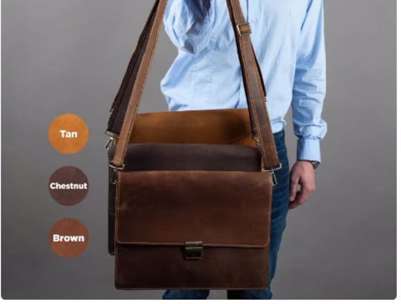 Personalized leather briefcase for him best sale