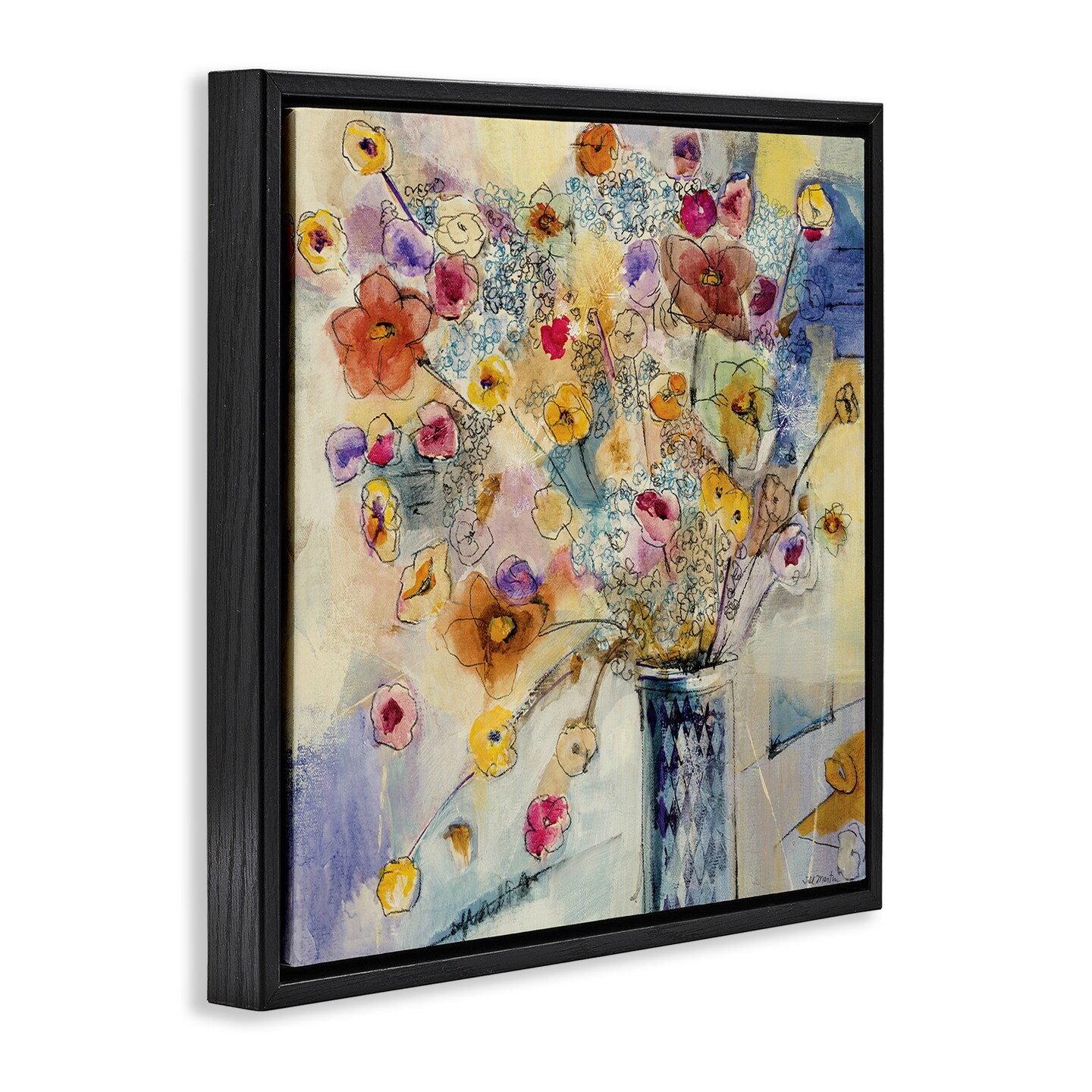 Stupell Industries Chaotic Flowers Line Drawing Framed Floater Canvas Wall Art