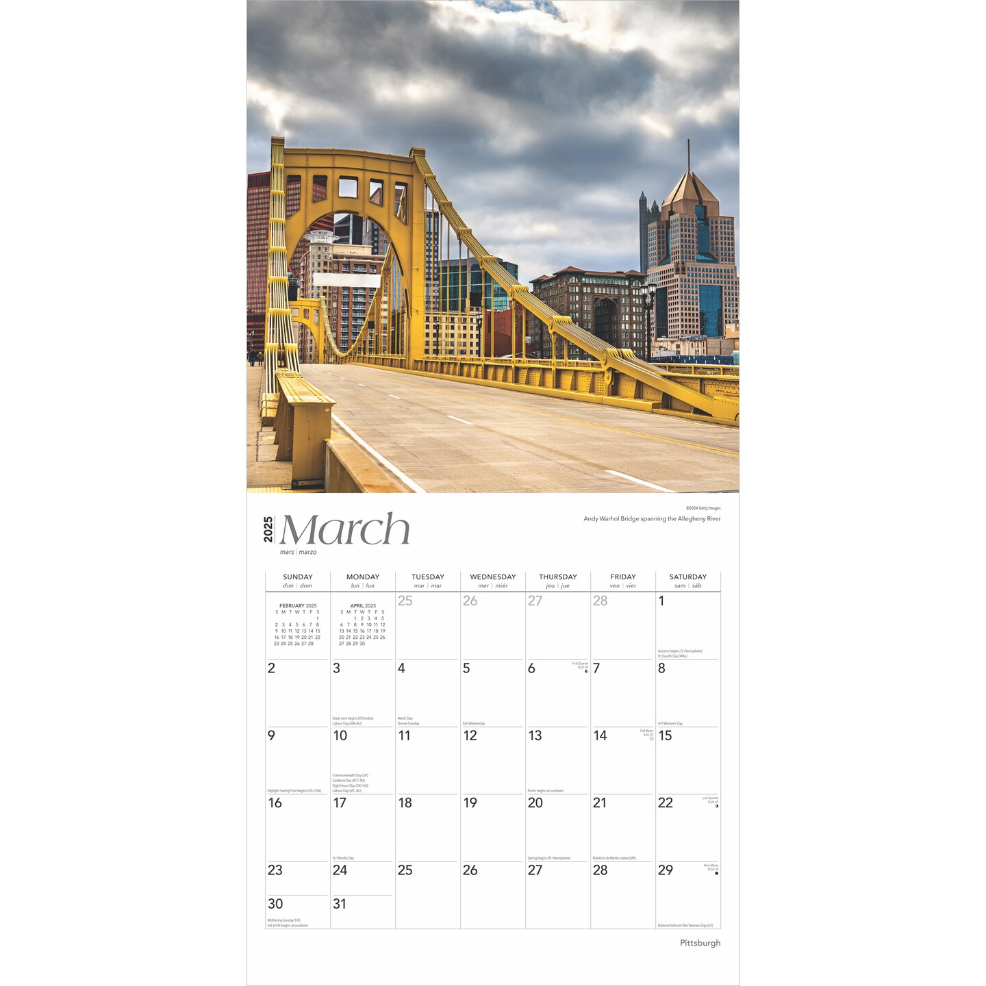 Pittsburgh | 2025 12 x 24 Inch Monthly Square Wall Calendar | Plastic-Free | BrownTrout | USA United States of America Pennsylvania Northeast City