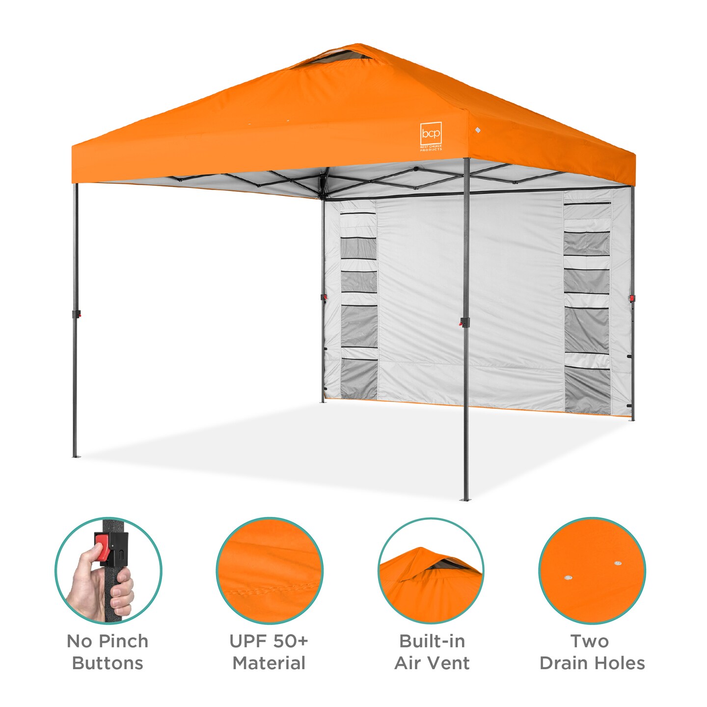 Best Choice Products 10x10ft Easy Setup Pop Up Canopy, Portable Tent w/ Side Wall, 1-Button Push, Case