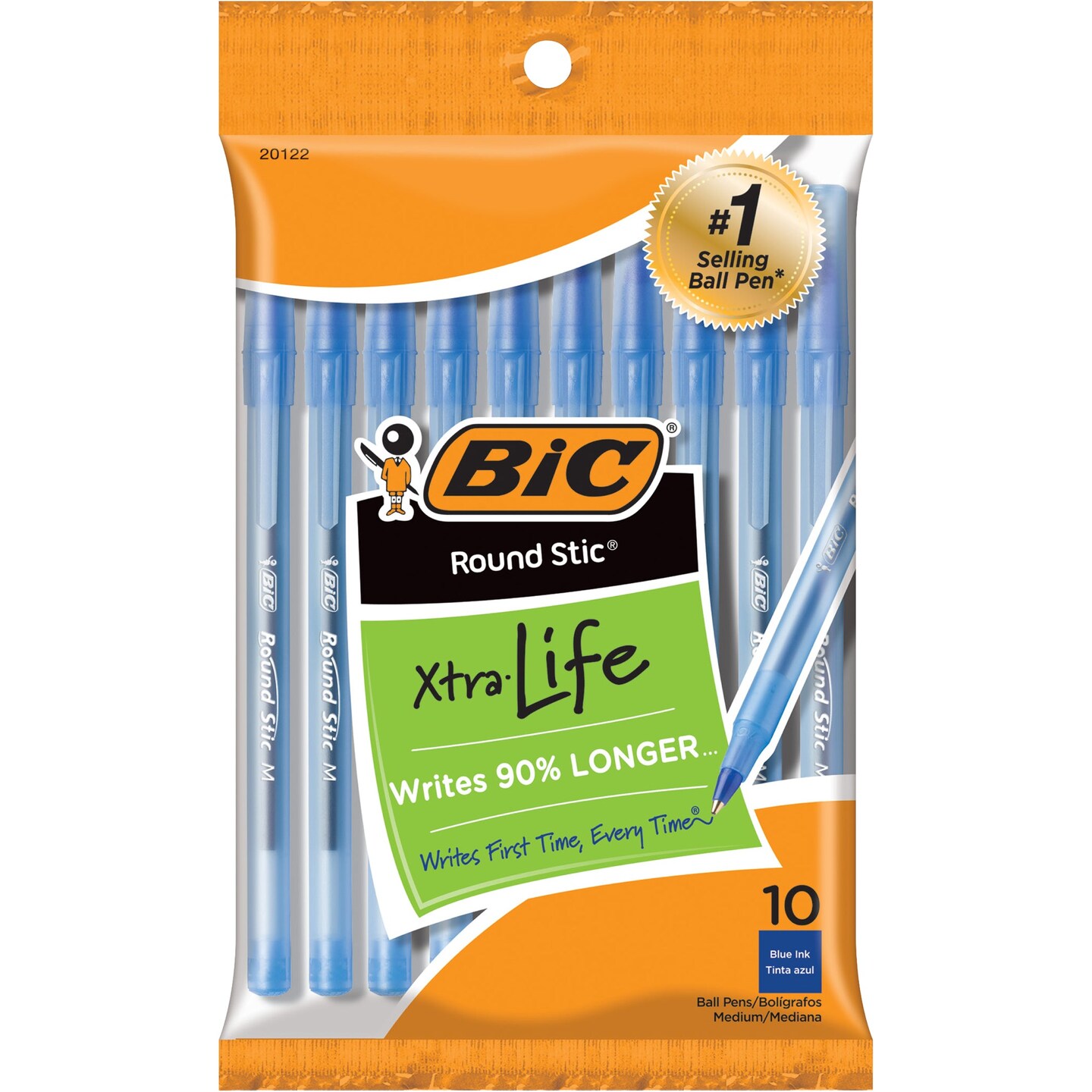 Round Stic&#xAE; Xtra Life Ballpoint Pen, Medium Point (1.0mm), Blue, Pack of 10