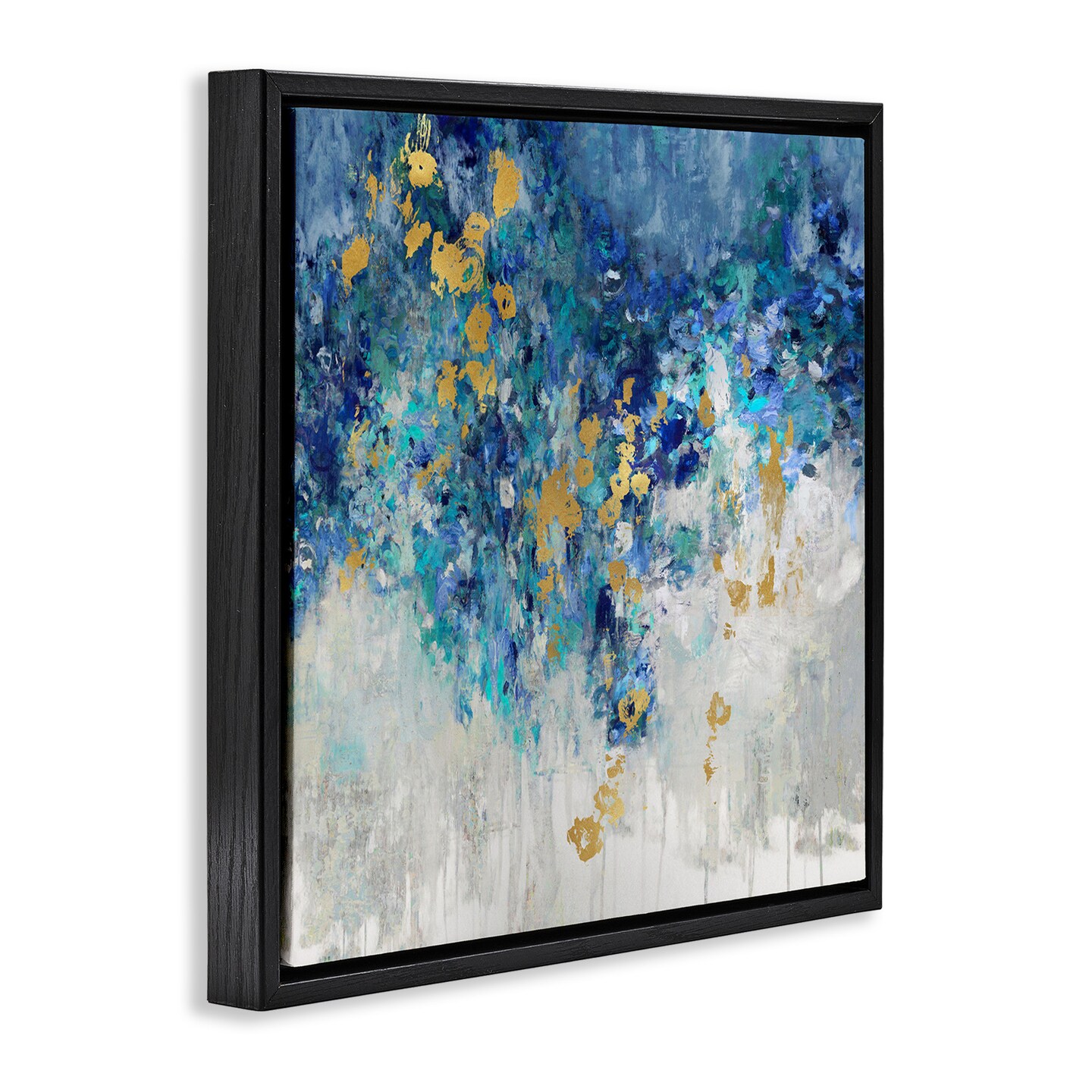 Stupell Industries Abstract Blue Gold Paint Design Framed Floater Canvas Wall Art