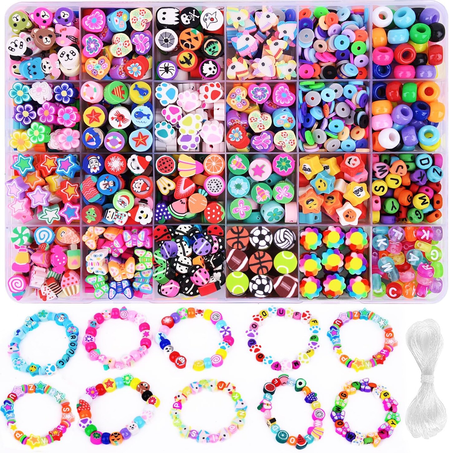 1000 Pcs Polymer Clay Beads Bracelet Making Kit, 24 Style Cute Fun