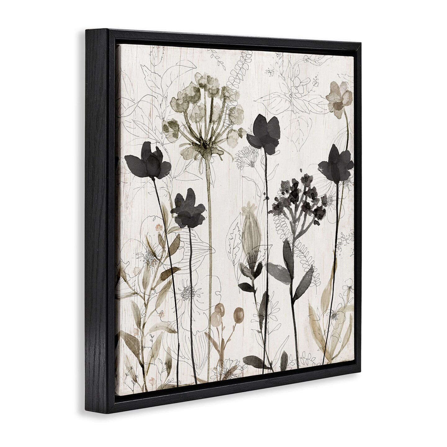 Stupell Industries Abstract Overlapping Flower Sprigs Framed Floater Canvas Wall Art