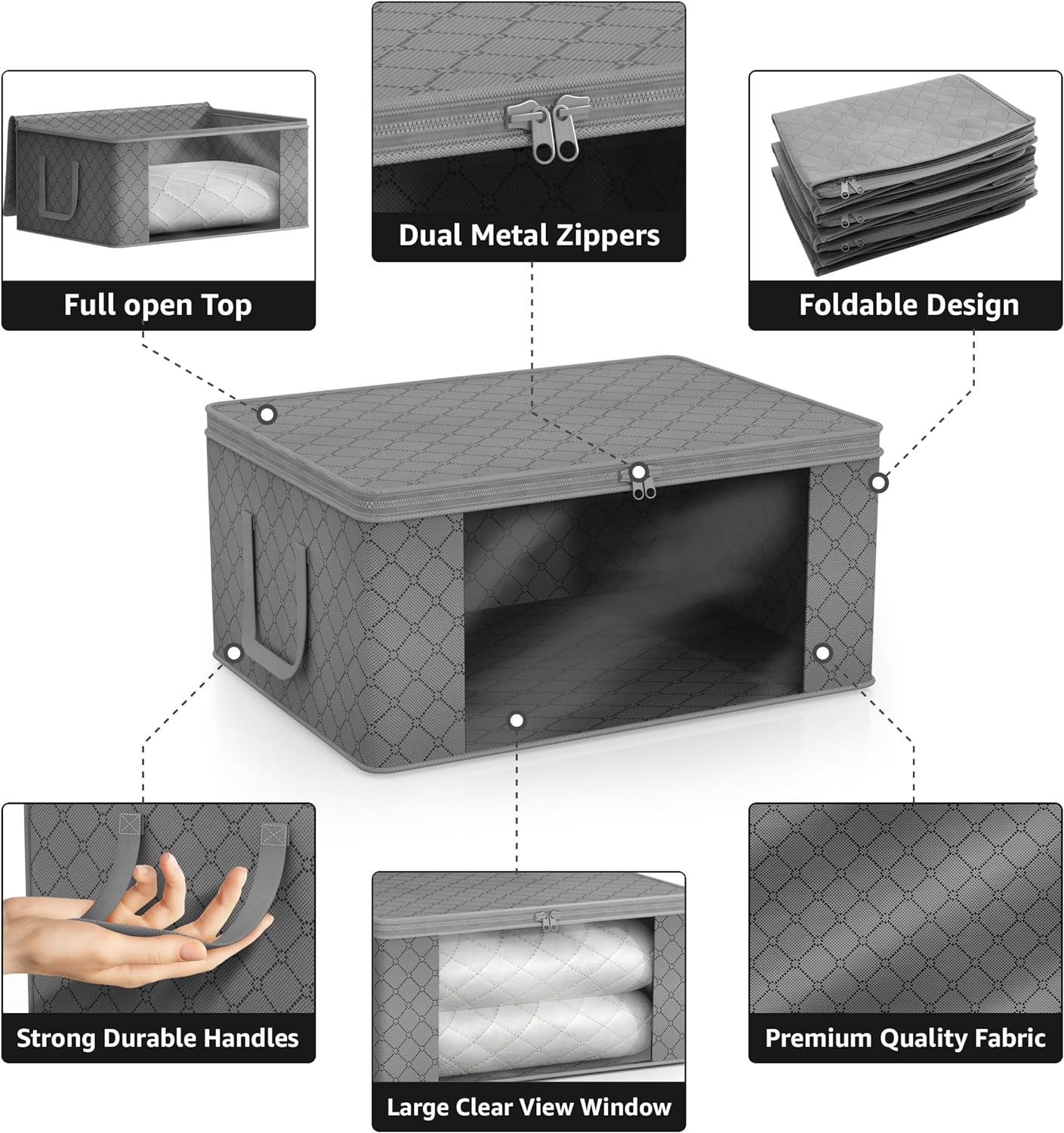 Sorbus Medium Clothes Storage Bag 1 Pack, Blanket Organizater Bin with Window, Lids, and Handles