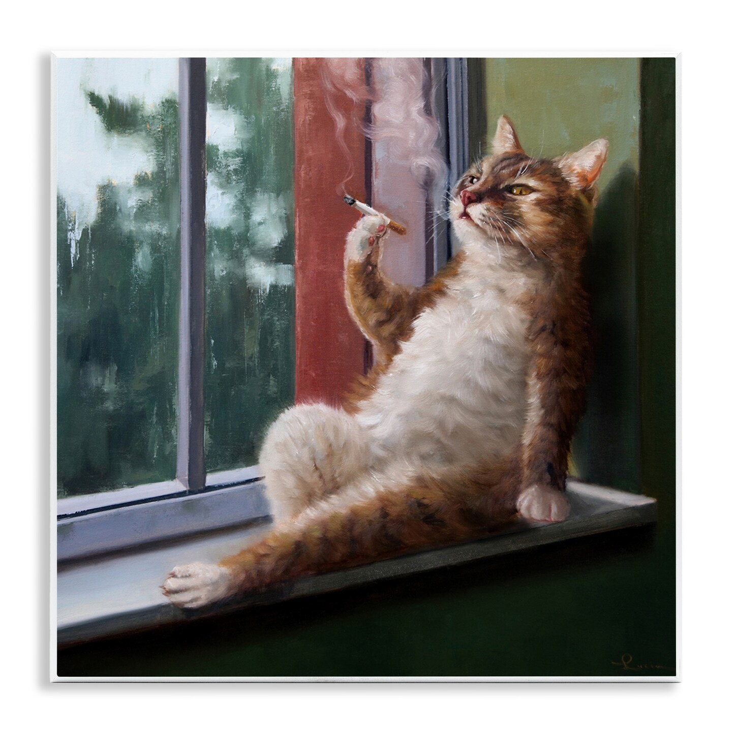 Stupell Industries Cat Smoking Lounging in Window Wall Plaque Art