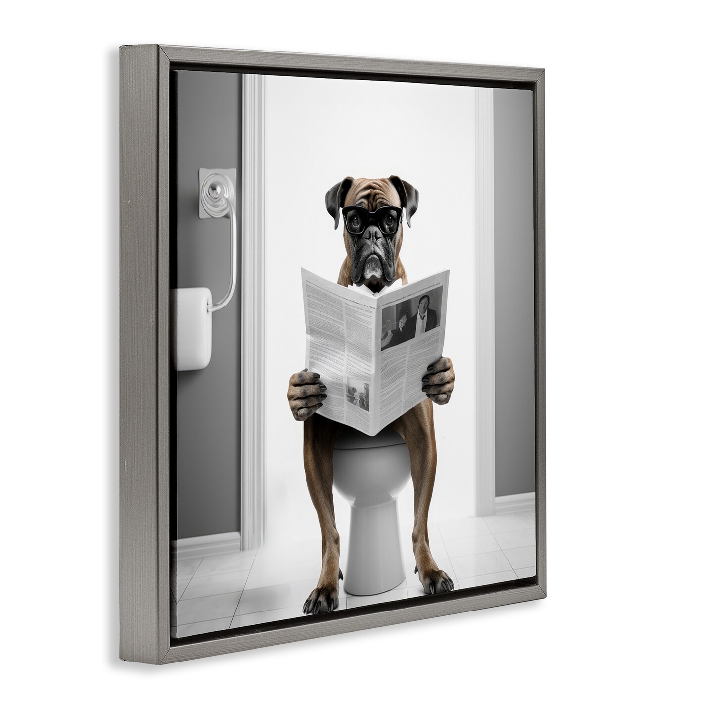 Stupell Industries Boxer Dog & Newspaper Framed Floater Canvas Wall Art