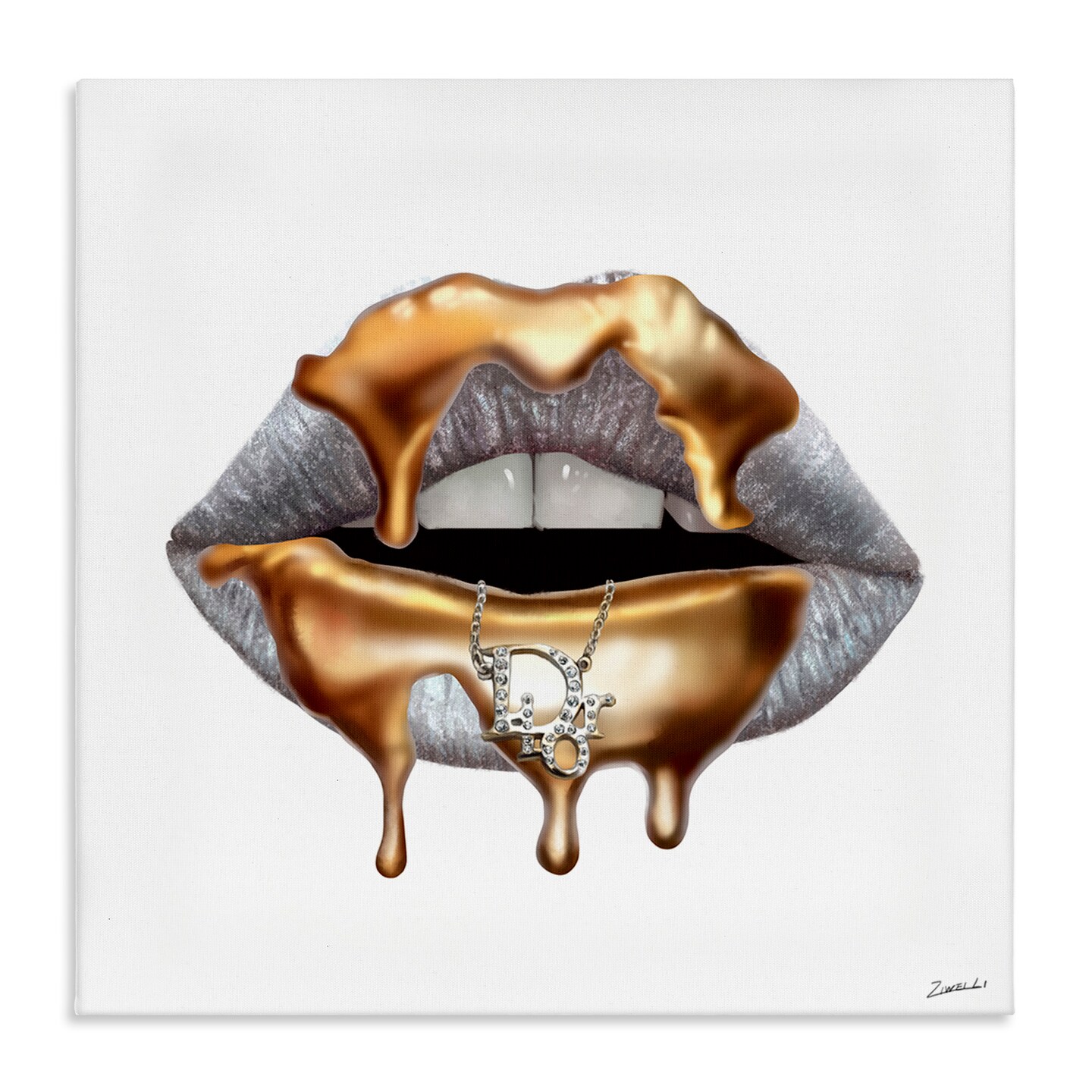 Stupell Industries Glam Silver Lip Gold Drip Canvas Wall Art