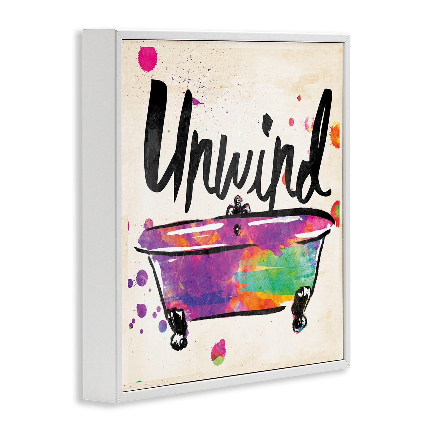 Stupell Industries Unwind Rainbow Colors Icon Bath Framed Giclee Art
