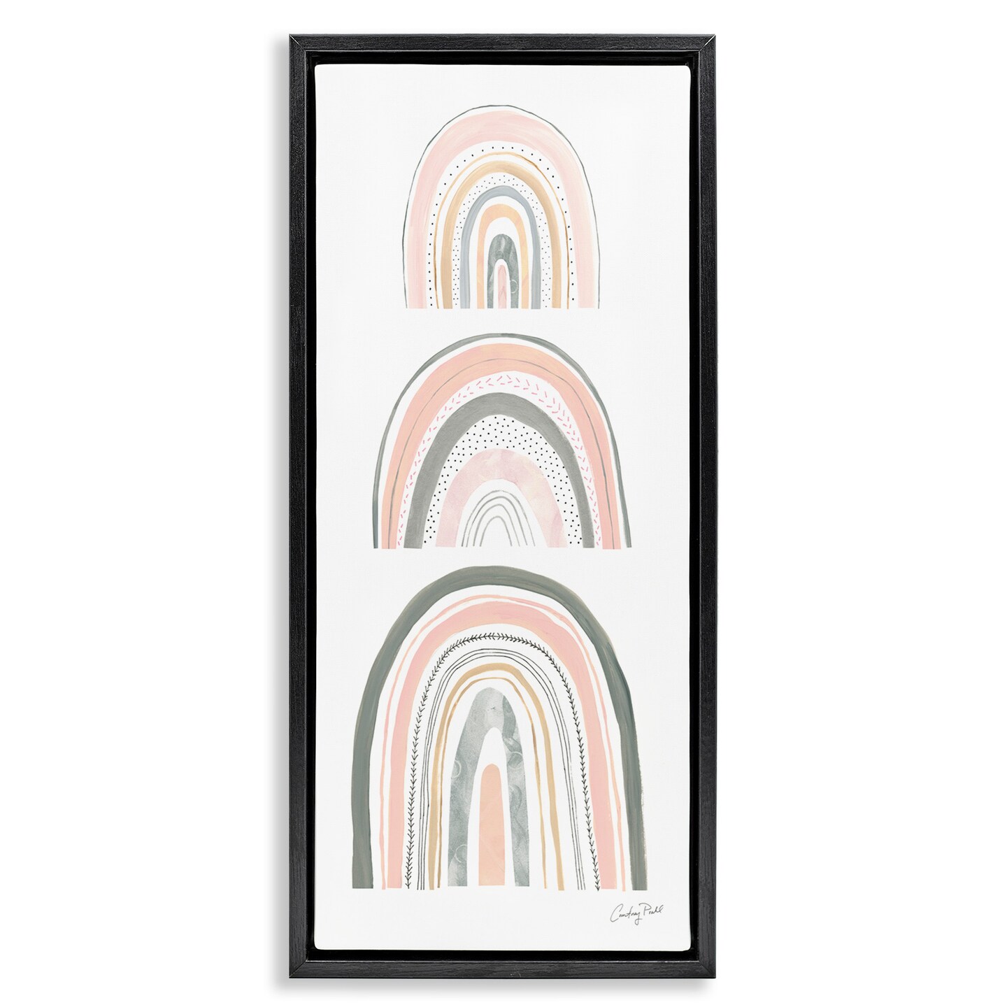 Stupell Industries Playful Grey and Pink Rainbows Framed Floater Canvas Wall Art