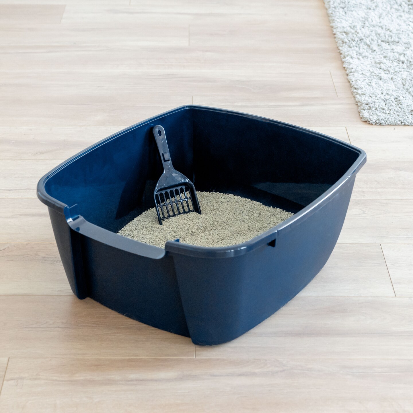 IRIS USA Cat Litter Box Cat Litter Pan with Scoop, Navy