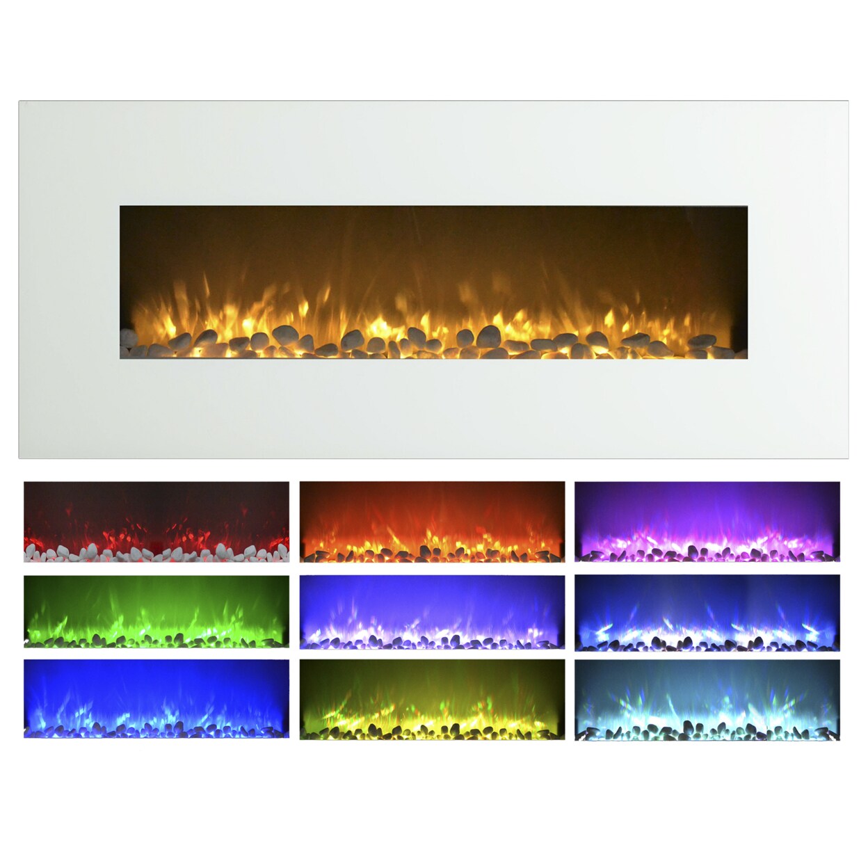 Northwest 50" Electric Fireplace White Wall Mounted Color Changing Remote