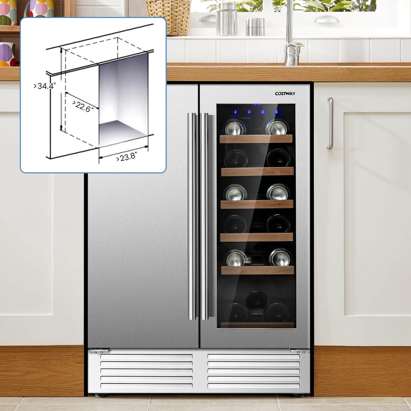 Costway 2-in-1 Beverage and  Cooler Free-standing &#x26; Built-in Dual Zones  Fridge