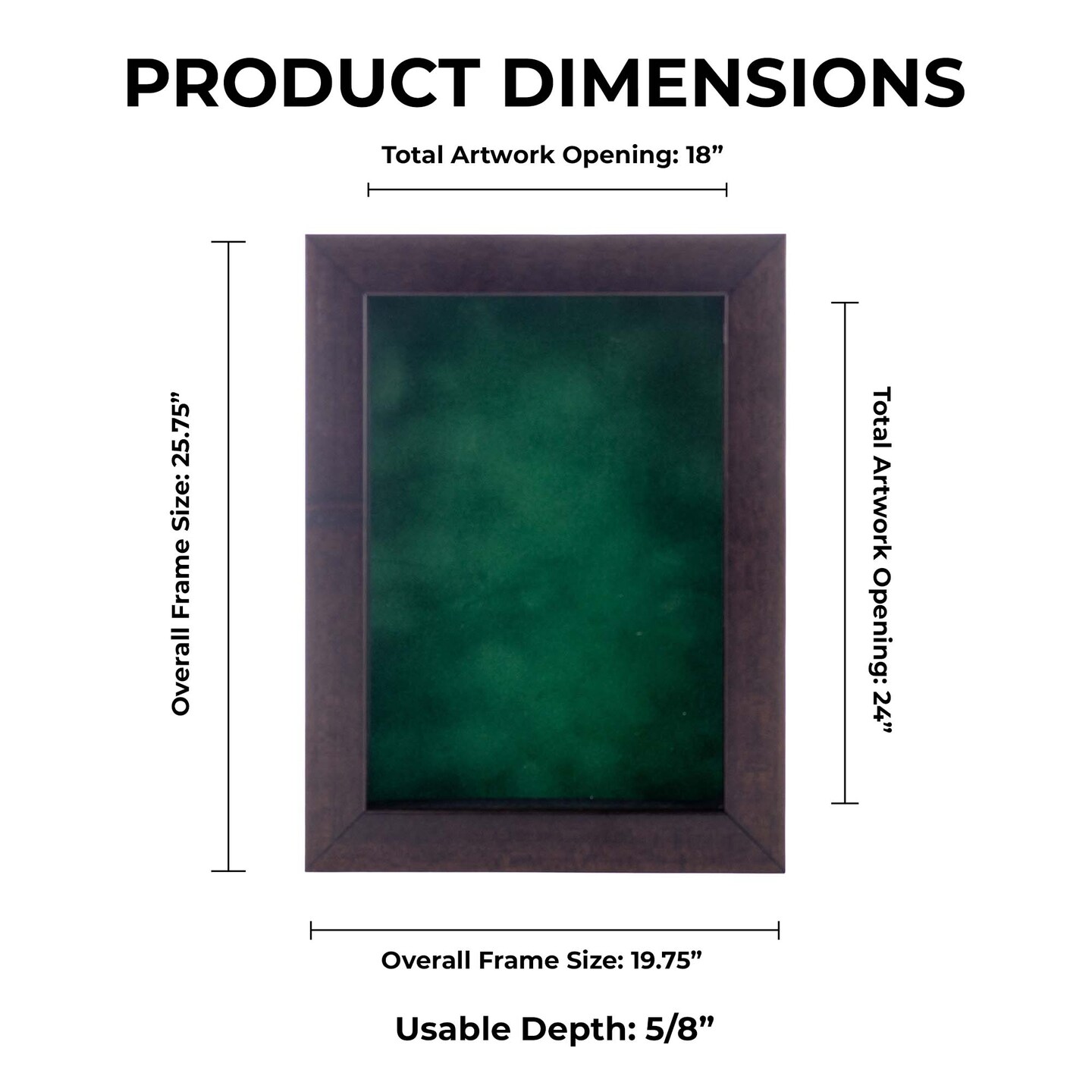 Rich Dark Brown Wood Shadow Box Frame with Acrylic Front - Forest Green Suede Backing, 30 Sizes