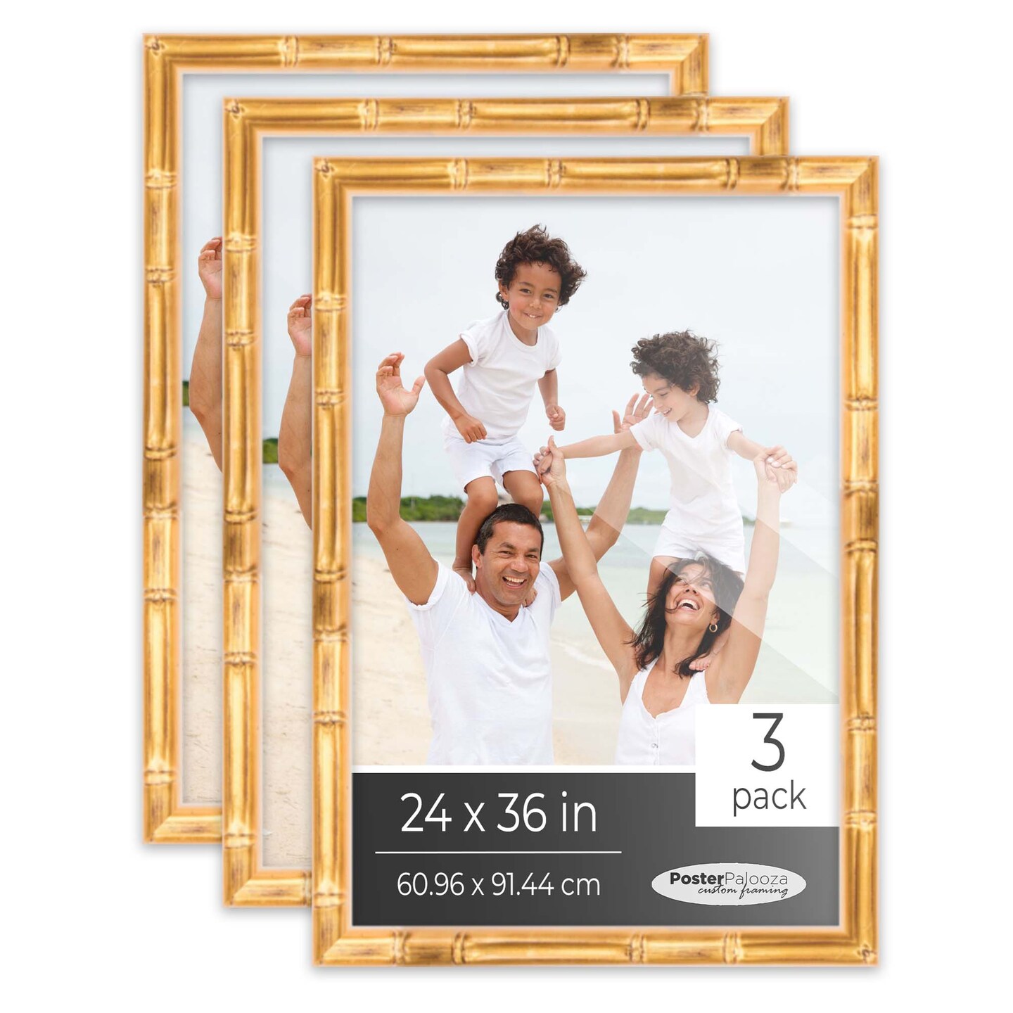Pack of 3 Gold Bamboo Picture Frames | Solid Wood | UV-Resistant Acrylic | Easy Gallery Wall Setup