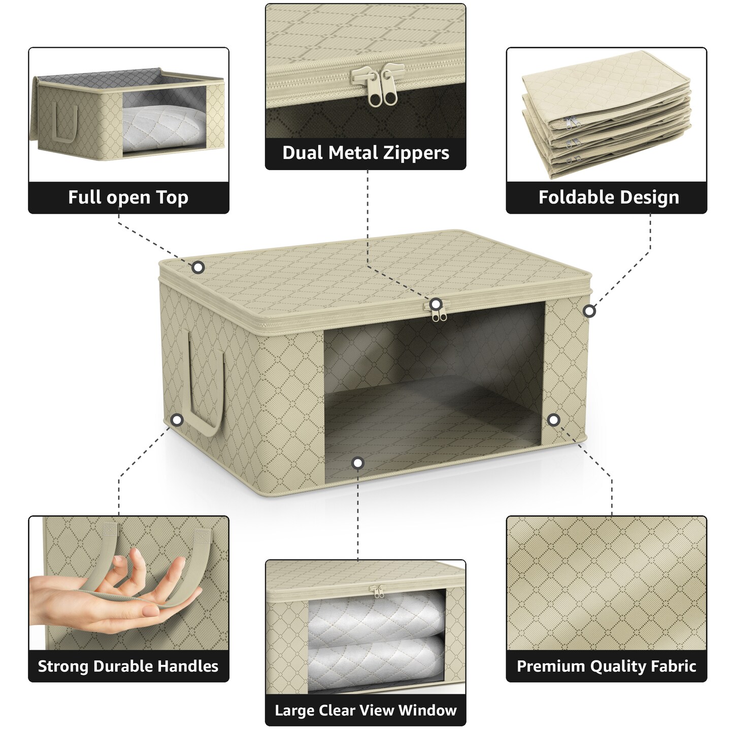 Sorbus Medium Clothes Storage Bags 6 Pack - Foldable Blanket Organizer Bins with Window, Lids, and Handles