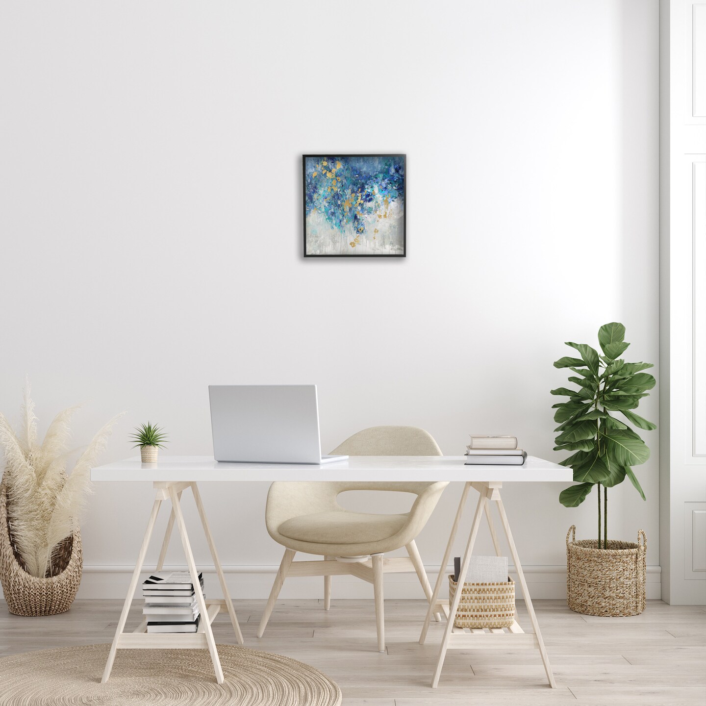 Stupell Industries Abstract Blue Gold Paint Design Framed Giclee Art