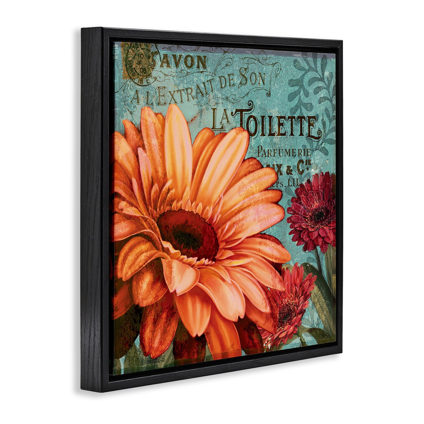 Stupell Industries Daisies with Antique French Backdrop Framed Floater Canvas Wall Art