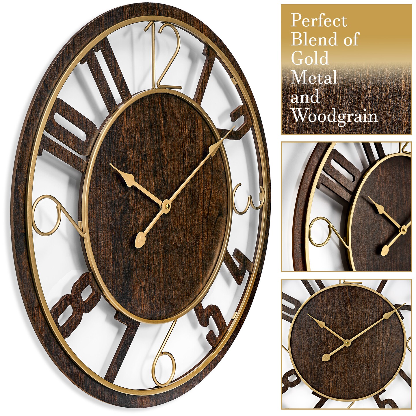 Sorbus Wooden Modern Wall Clock - Large 24-Inch Wall Clock - Battery Operated Analog  for Living Room and Kitchen D&#xE9;cor