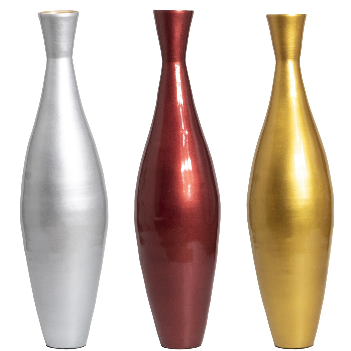 Modern Bamboo Narrow Trumpet Floor Vase - Elegant Home Decoration, Modern Accent Piece, Living Room Decor, Handcrafted Bamboo Art, Contemporary Interior Design, Unique Tall Vase, Set of 3