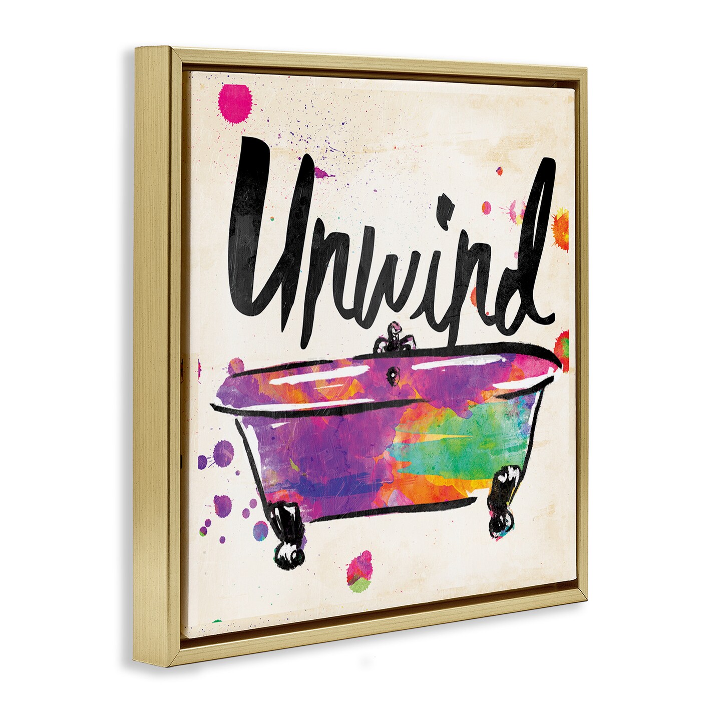Stupell Industries Unwind Rainbow Colors Icon Bath Framed Floater Canvas Wall Art