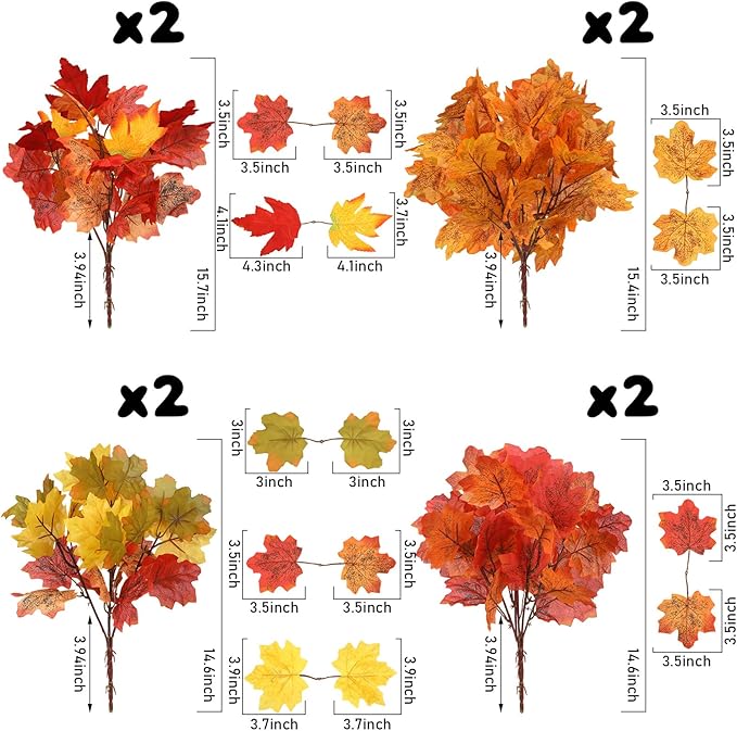 8 Pieces Artificial Maple Leaves Branches Faux Fall Fake Autumn Leaves for Thanksgiving Table Centerpieces Decoration (Novelty Style)