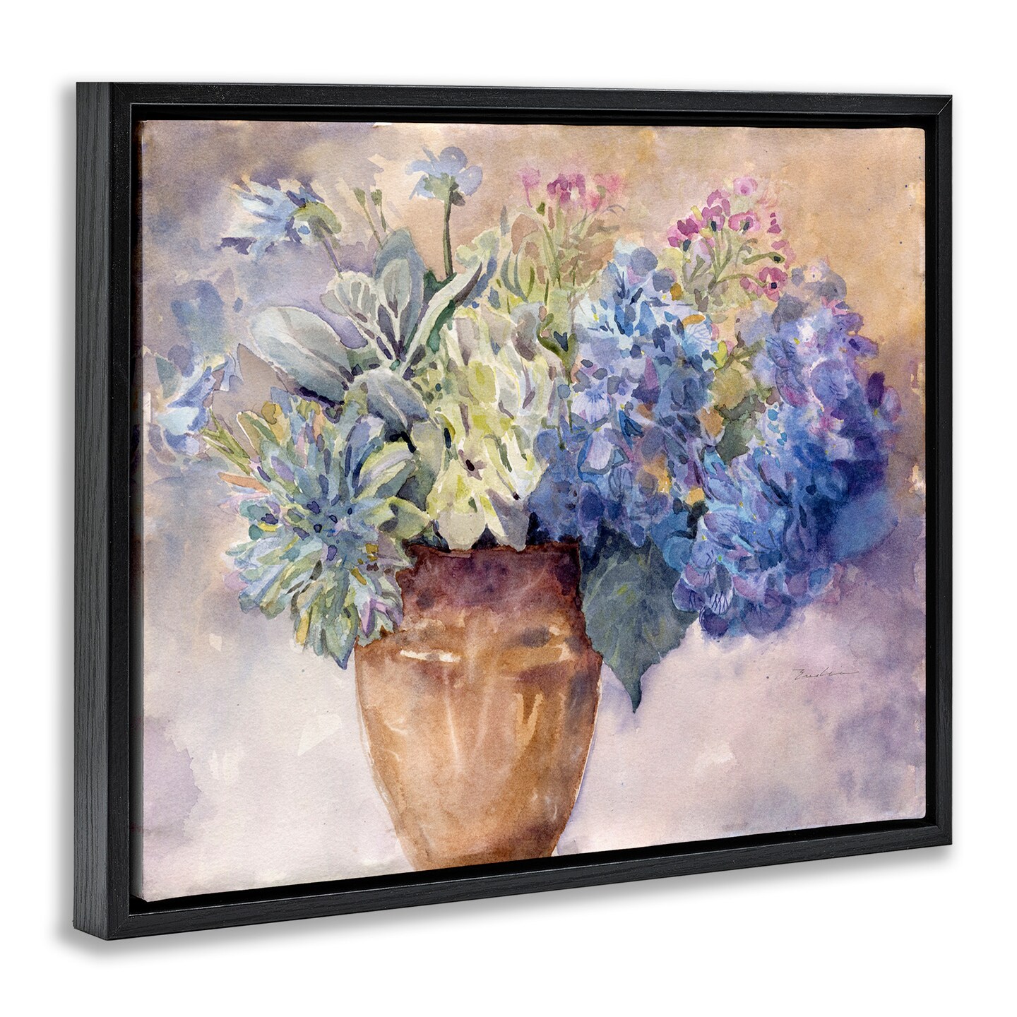 Stupell Industries Purple Hydrangea Painting Framed Floater Canvas Wall Art