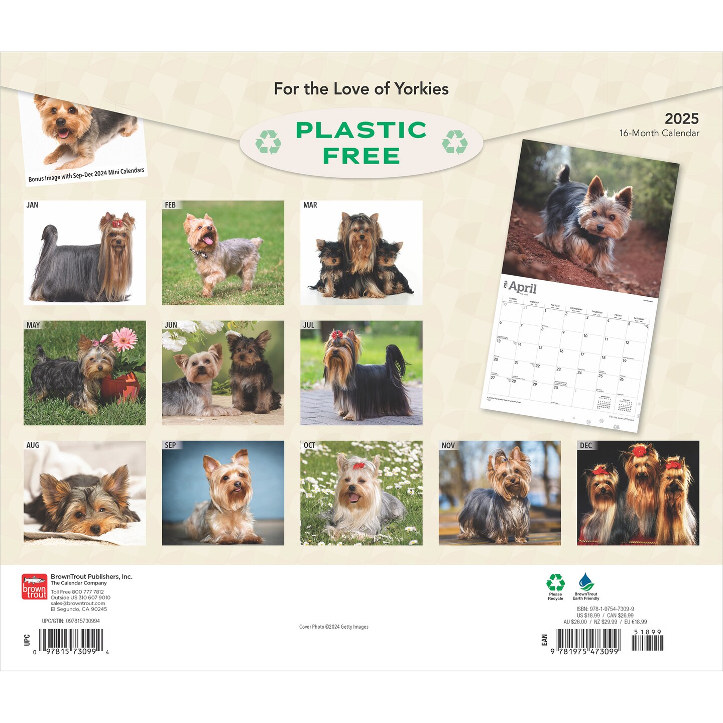 For the Love of Yorkshire Terriers | 2025 14 x 24 Inch Monthly Deluxe Wall Calendar | Foil Stamped Cover | Plastic-Free | BrownTrout | Animal Small Dog Breeds