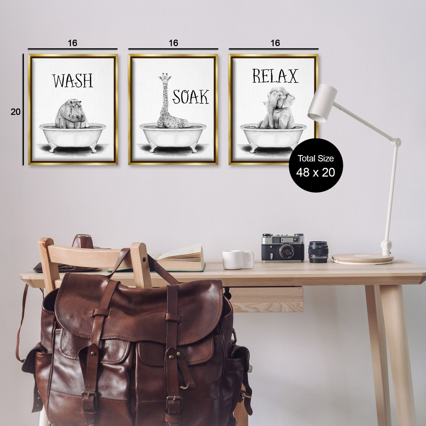 Stupell Industries Wash Soak Relax Jungle Animals Framed Floater Canvas Wall Art