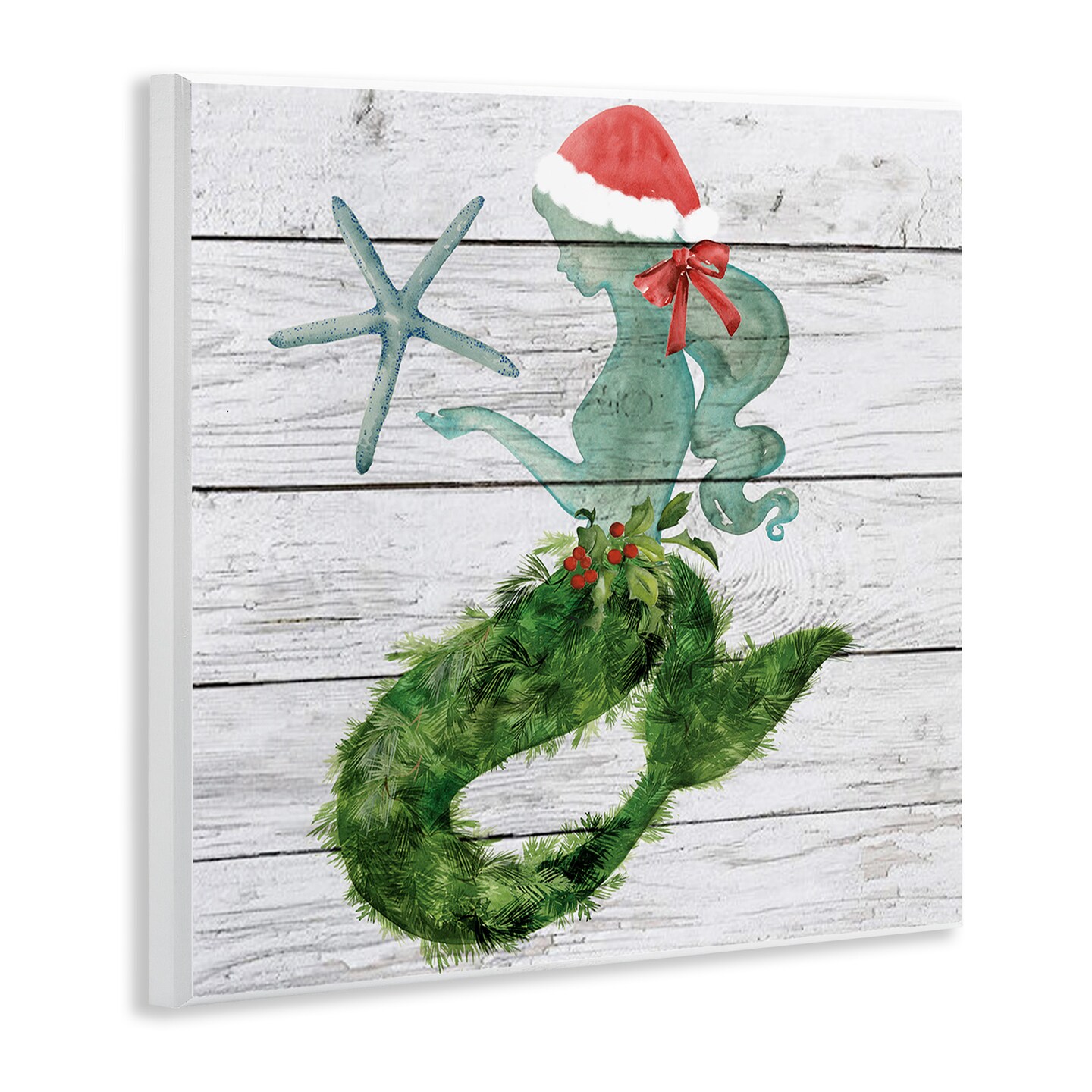 Stupell Industries Christmas Mermaid & Winter Holly Wall Plaque Art