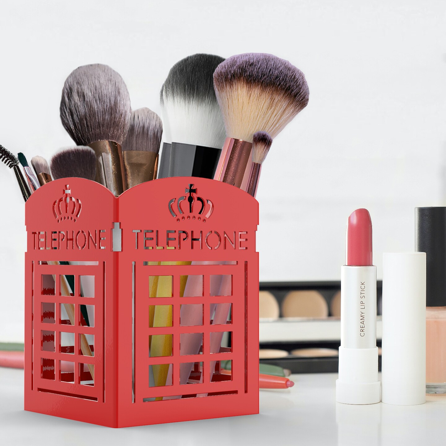 Mango Steam Tabletop Telephone Booth Pencil Cup Holder, Organizer