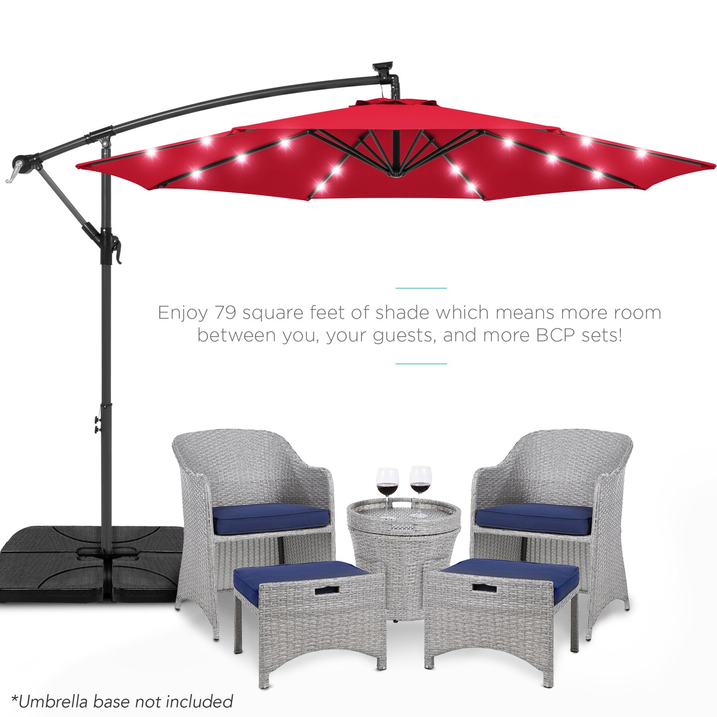 Best Choice Products 10ft Solar LED Offset Hanging Outdoor Market Patio Umbrella w/ Adjustable Tilt