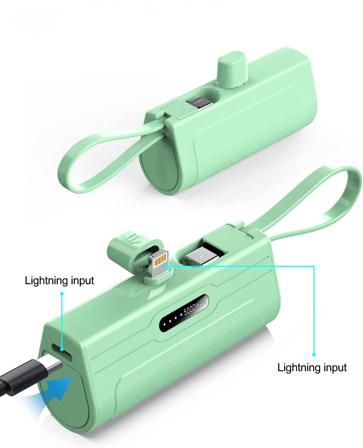 Keychain 2 In 1 Power Bank With Dual Charging Cord