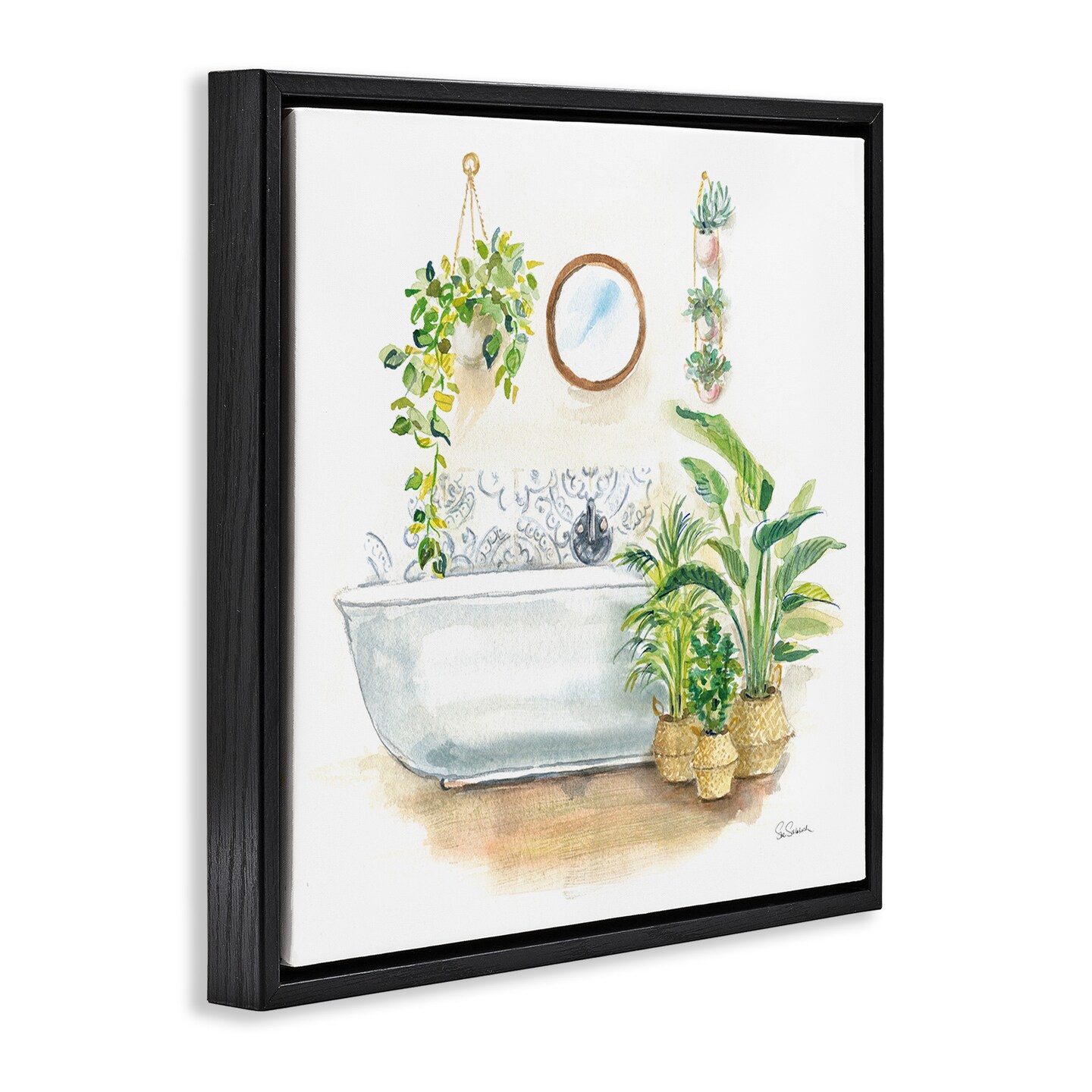 Stupell Industries Serene Bathroom Interior with Greenery Framed Floater Canvas Wall Art