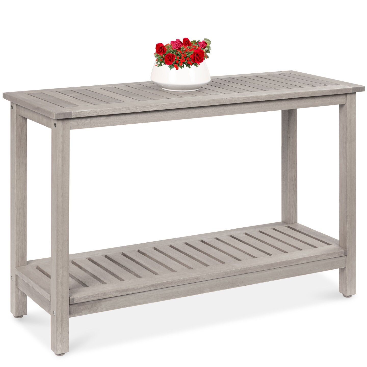 Best Choice Products 48in 2-Shelf Indoor Outdoor Wooden Console Table Multifunctional Buffet Bar Storage