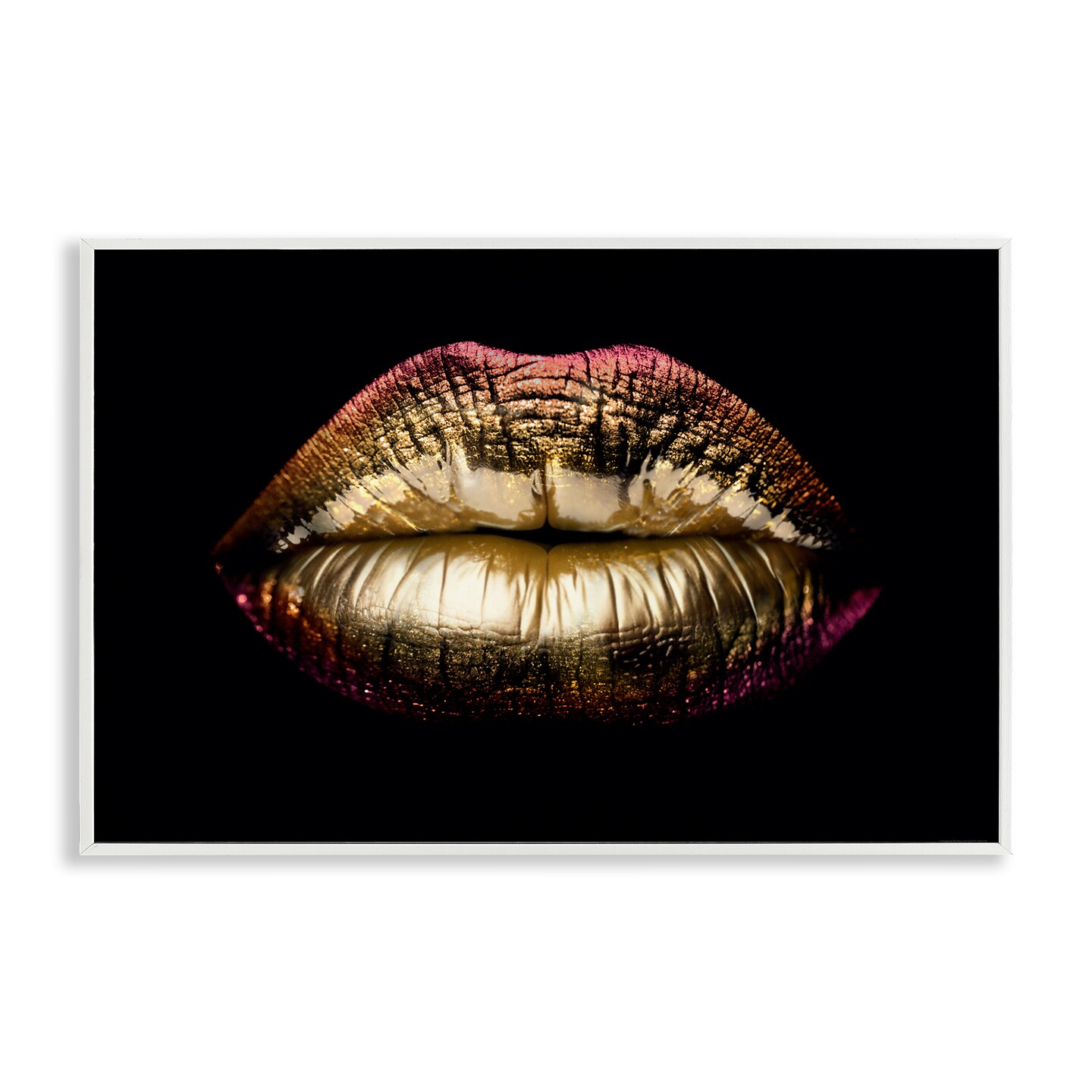 Stupell Industries Pink & Gold Lipstick Framed Giclee Wall Art Design by Reinders