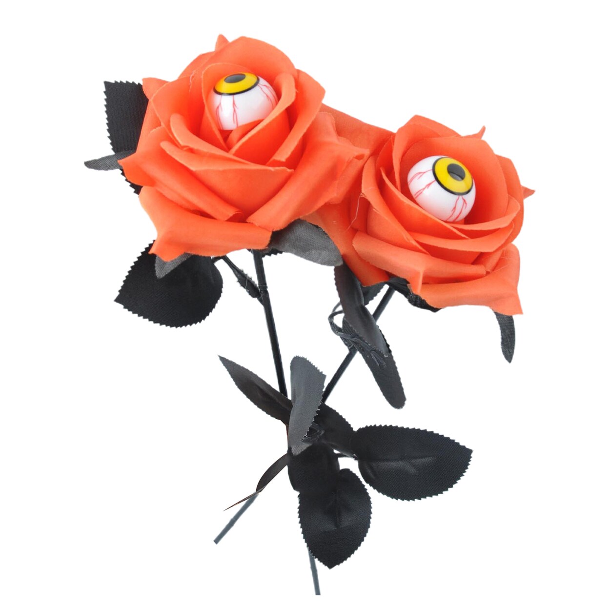2Pcs Halloween Artificial Flowers Realistic Eyeball Rose Bouquet Long Stem Floral Decor Home Party Decoration Festive