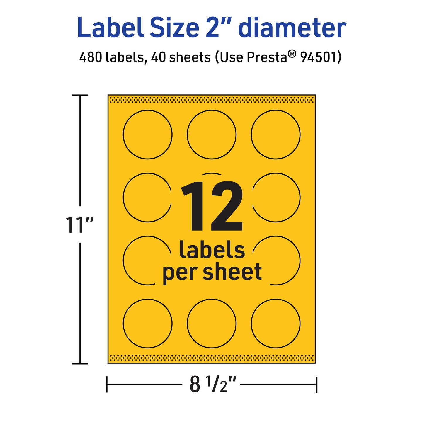 Avery Bright Yellow Paper Labels, 2&#x22; Diameter Round