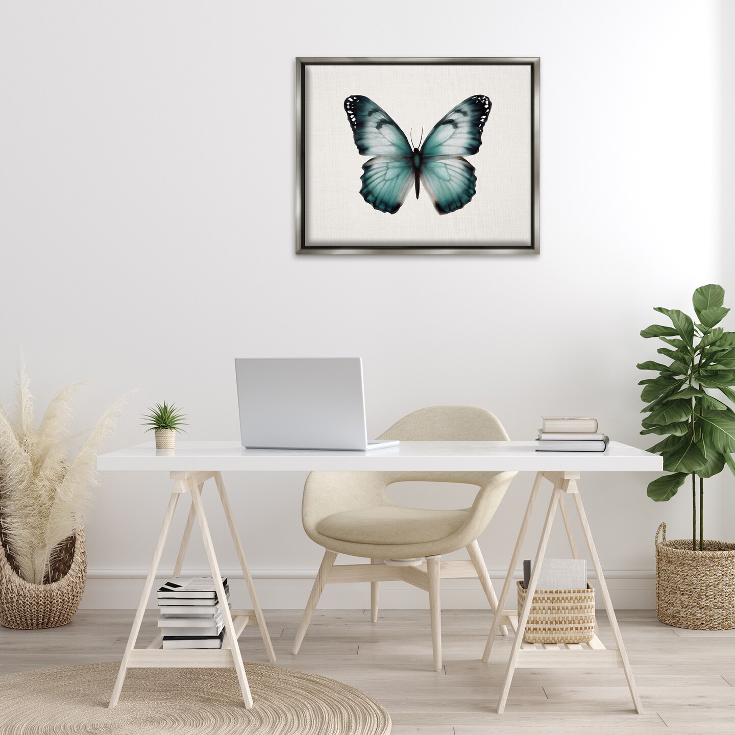 Stupell Industries Teal Symmetrical Butterfly Framed Floater Canvas Wall Art Design by Elizabeth Medley