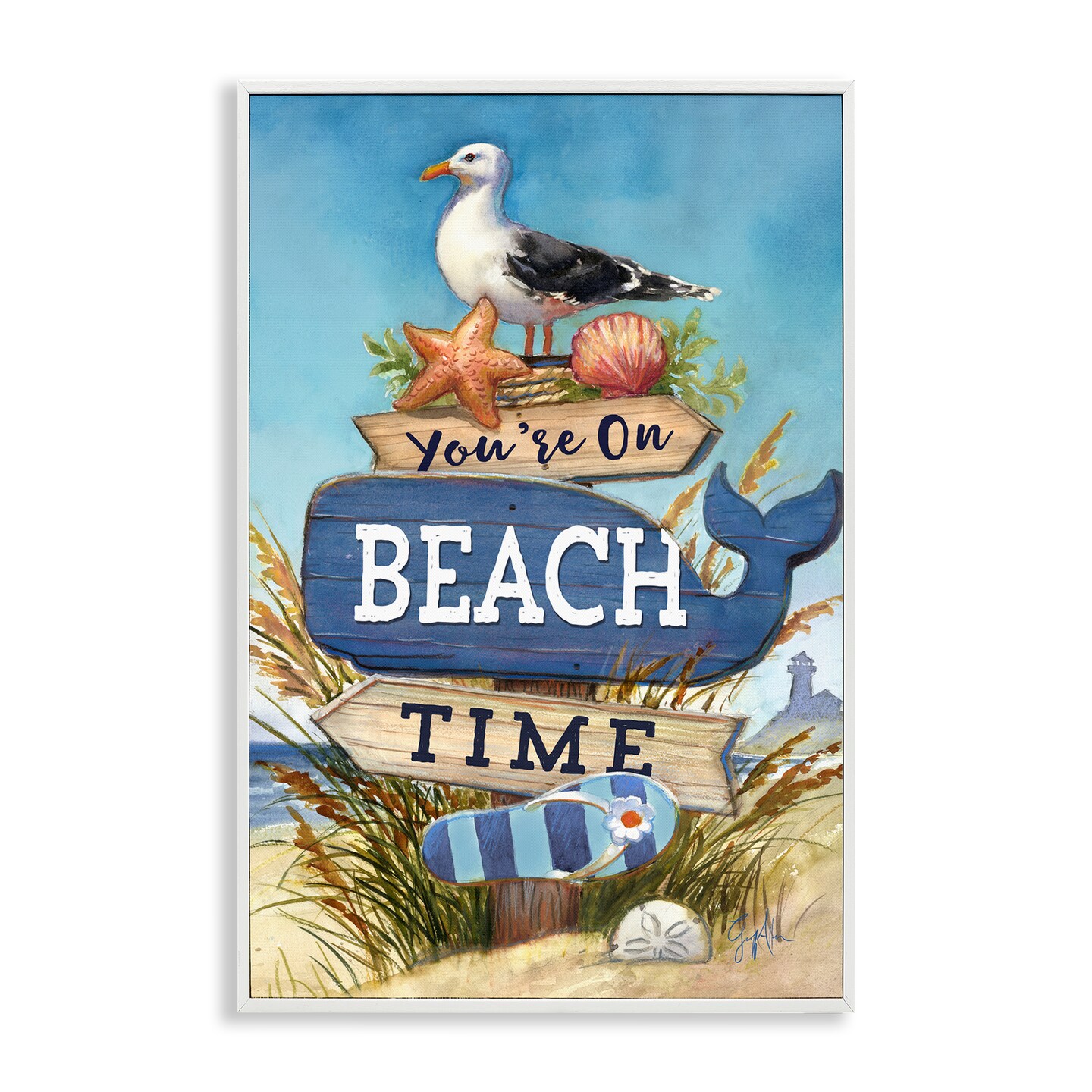 Stupell Industries On Beach Time Sign Framed Giclee Wall Art Design by ...