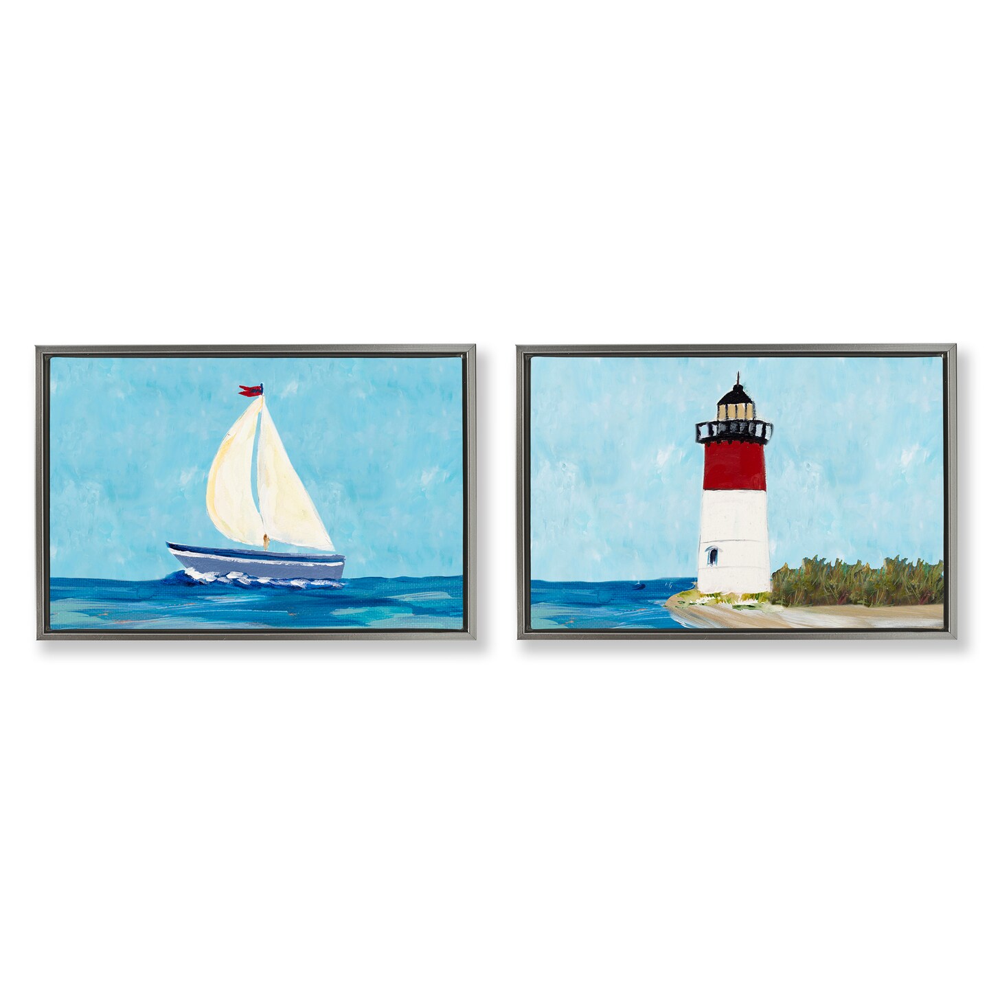 Stupell Industries Nautical Sail the Sea Lighthouse 2 pc Framed Floater ...