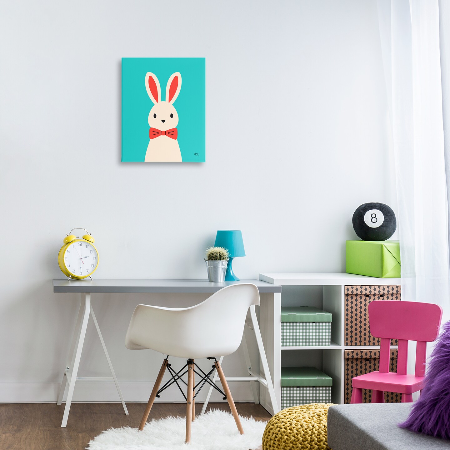 Stupell Industries Rabbit &#x26; Bowtie on Turquoise Canvas Wall Art Design by Jessica Beck
