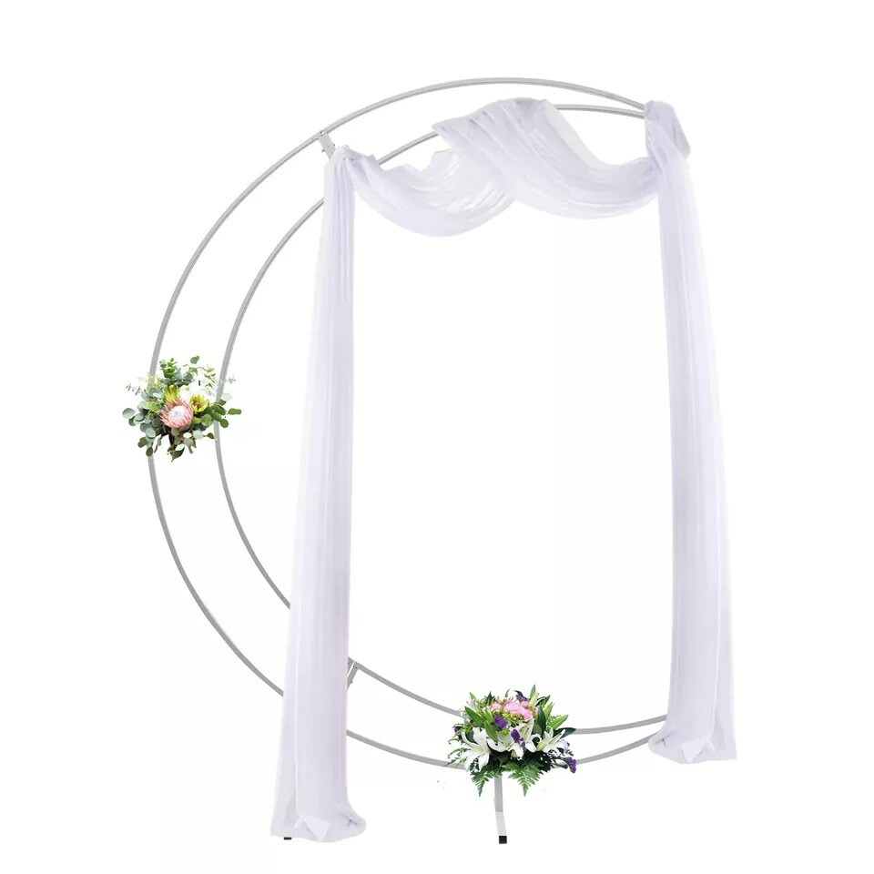 7ft White Metal Crescent Moon Wedding Arch Stand, Curved Flower Balloon Frame