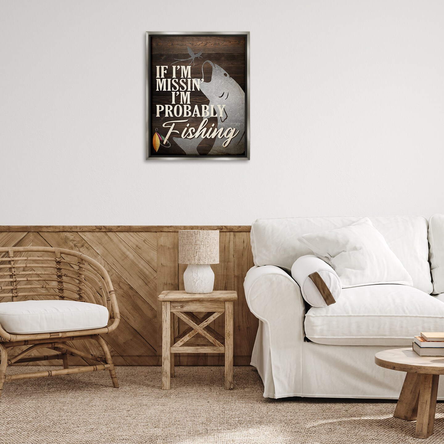Stupell Industries Rustic Probably Fishing Framed Floater Canvas Wall Art Design by Kim Allen