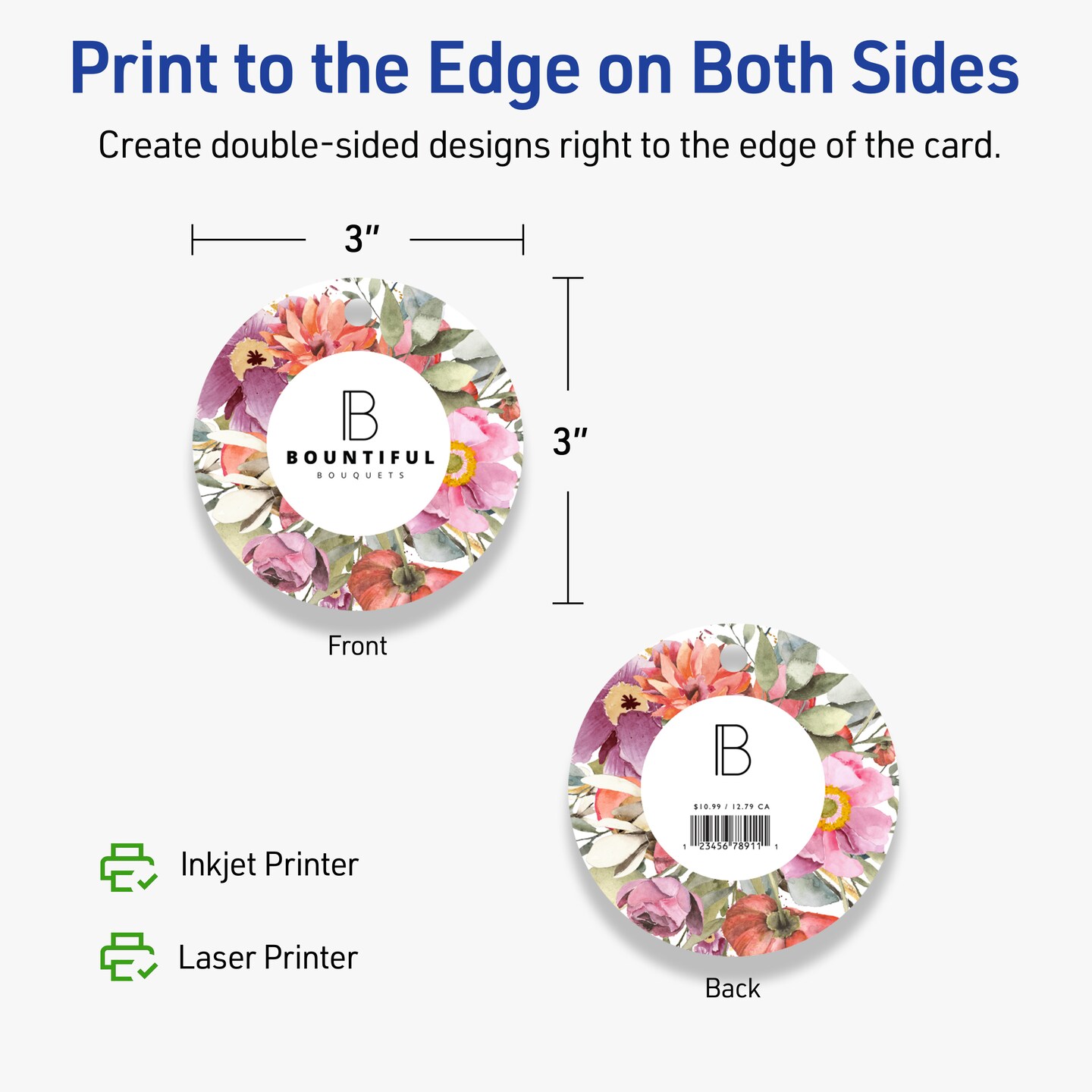 3&#x22; Diameter Round, Matte White Printable Tags